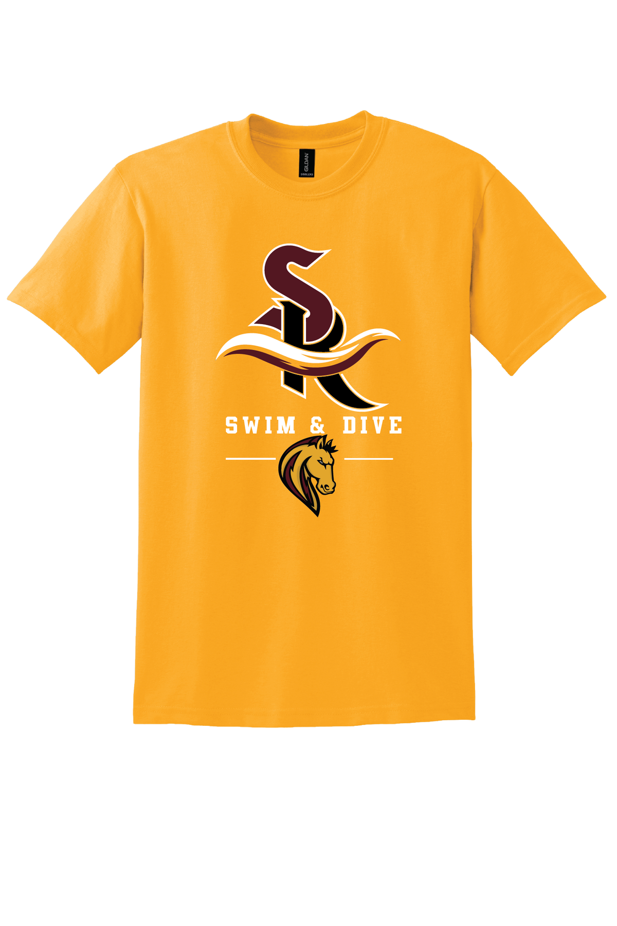 Gildan 50/50 cotton poly t-shirt with Stallion, Swim and Dive logo