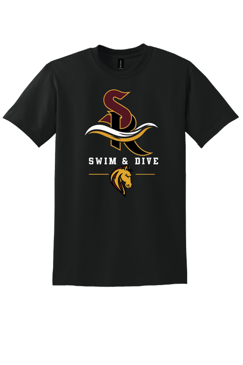 Gildan 50/50 cotton poly t-shirt with Stallion, Swim and Dive logo