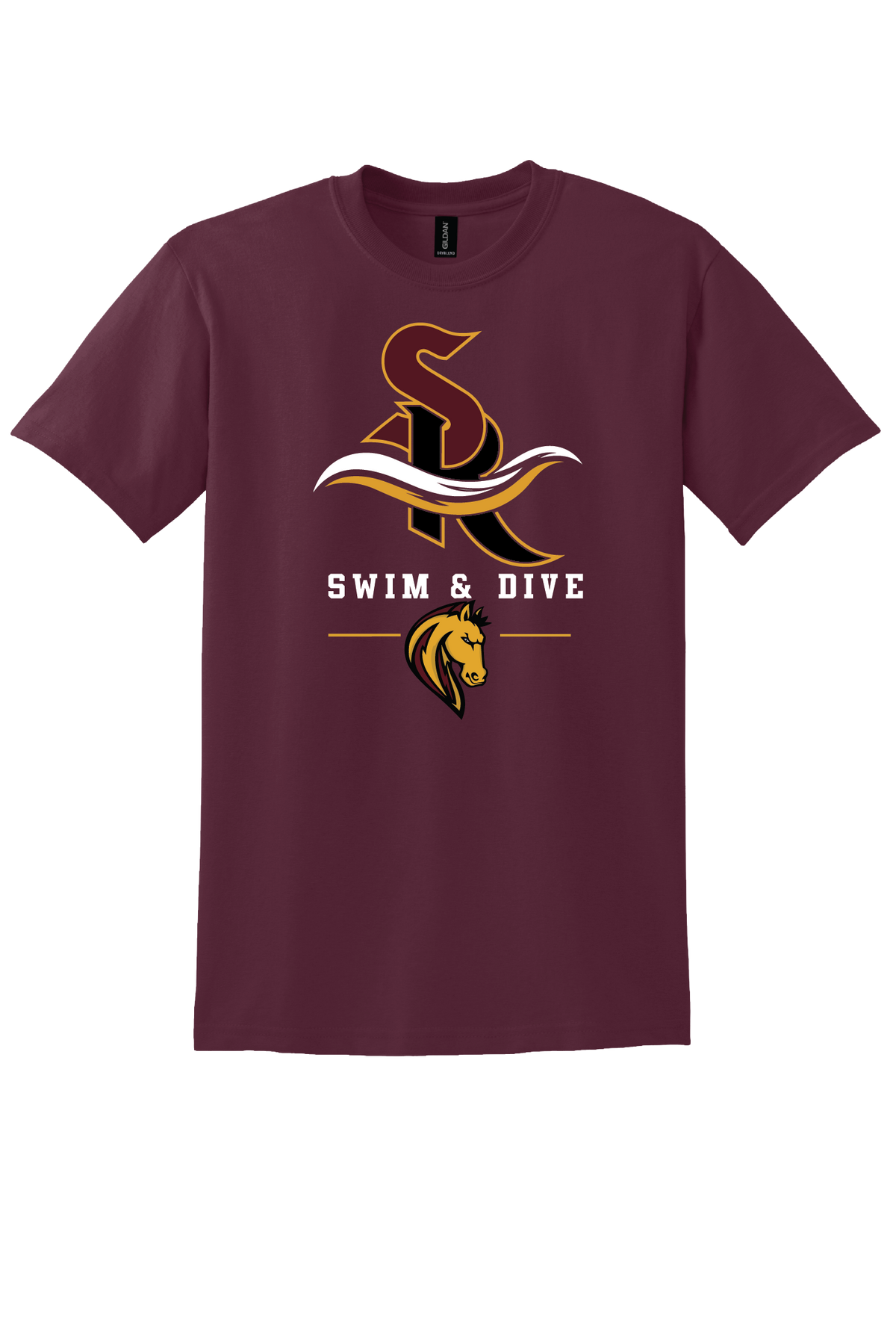 Gildan 50/50 cotton poly t-shirt with Stallion, Swim and Dive logo